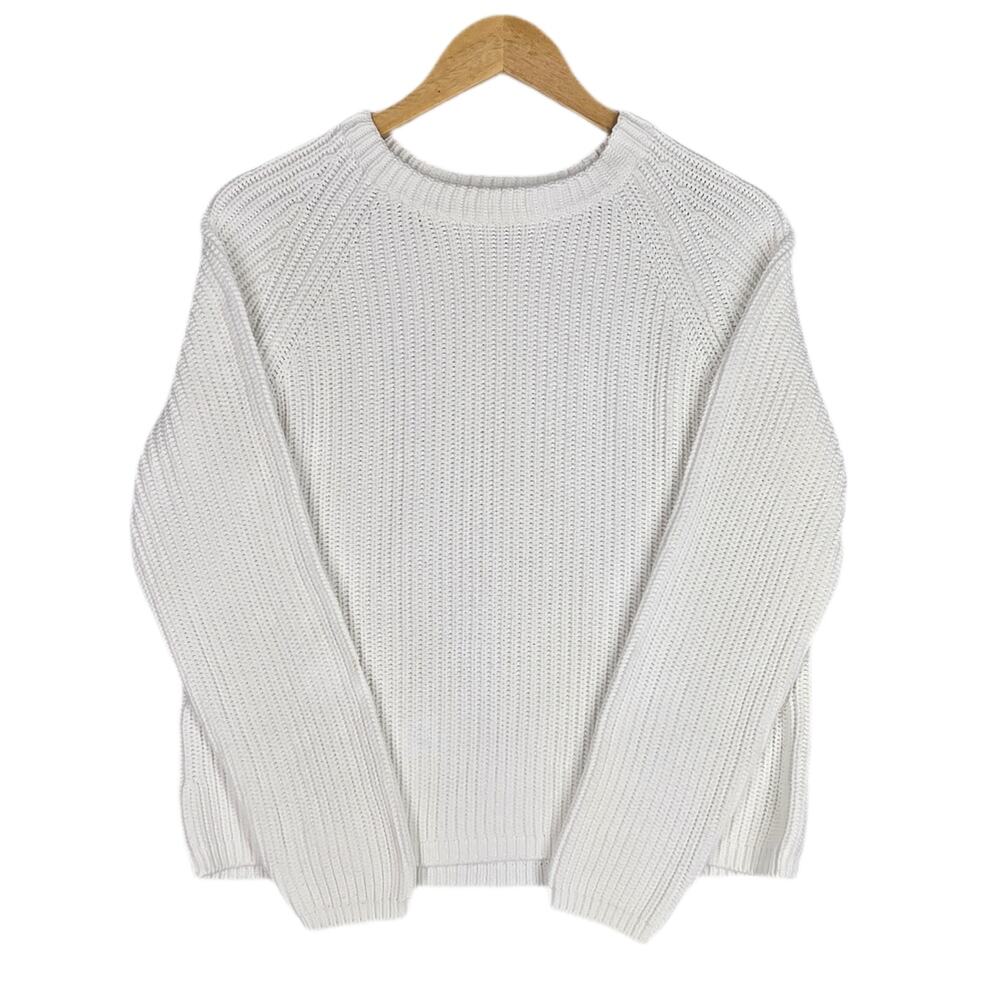 QUINCE WOMEN’S FISHERMAN CREW KNIT SWEATER –  ORGANIC COTTON  – WHITE – SIZE M